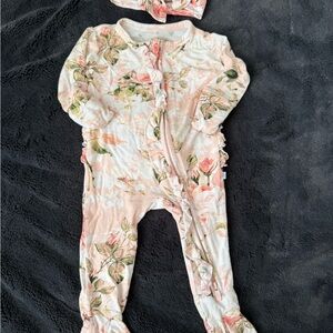 Posh Peanut Pink Floral One Piece with Ruffles